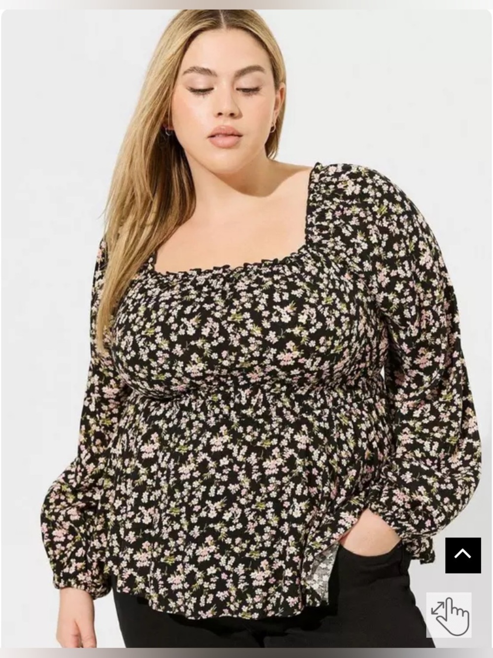 Torrid 3 Black Floral Square-Neck Peplum Blouse - Picture 1 of 4
